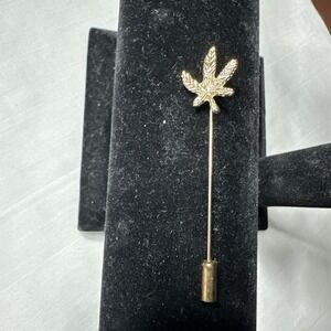 Hemp Leaf Jewelry Stick Pin Gold Toned